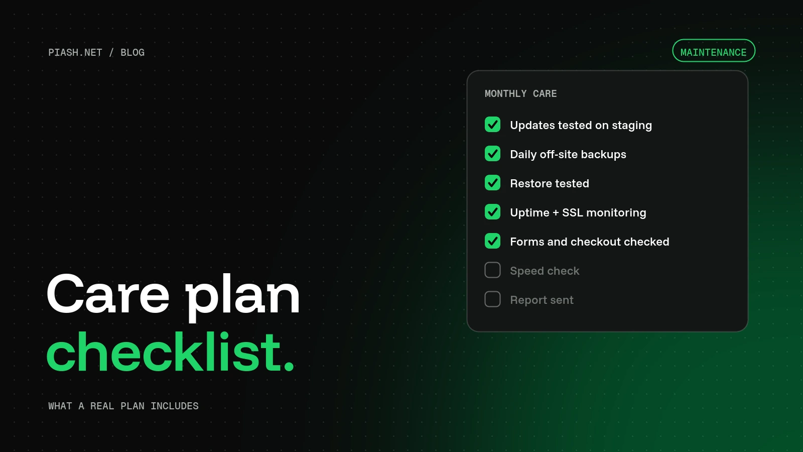 WordPress maintenance plan checklist